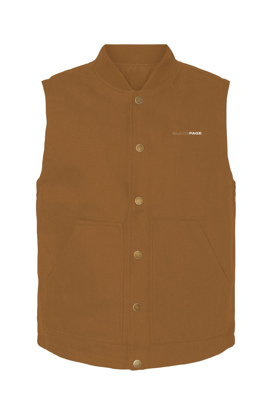 Blanc Page insulated canvas workwear vest with heavyweight durable fabric and multiple utility pockets designed for warmth and movement
